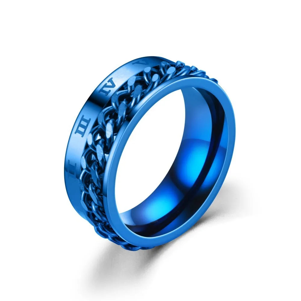 Anneaux noirs d'anlande rotatifs en acier inoxydable pour hommes, anneaux d'Li-Spinner en métal Fidget, chiffres romains