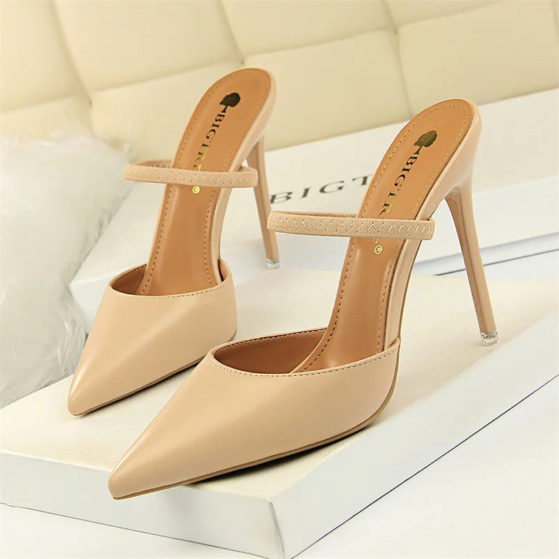 Mules à talons hauts minces pour femmes, bouche peu profonde, escarpins à enfiler, pantoufles pointues Parker, creux, rétro, simple, été, mariage