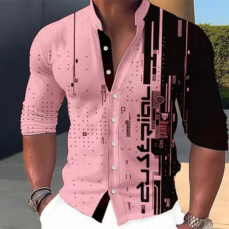 New Four Seasons Fashion Men's Shirt Printed Casual Business Long Sleeve Stand Collar Shirt Men's Extra Large Size xs-5xl