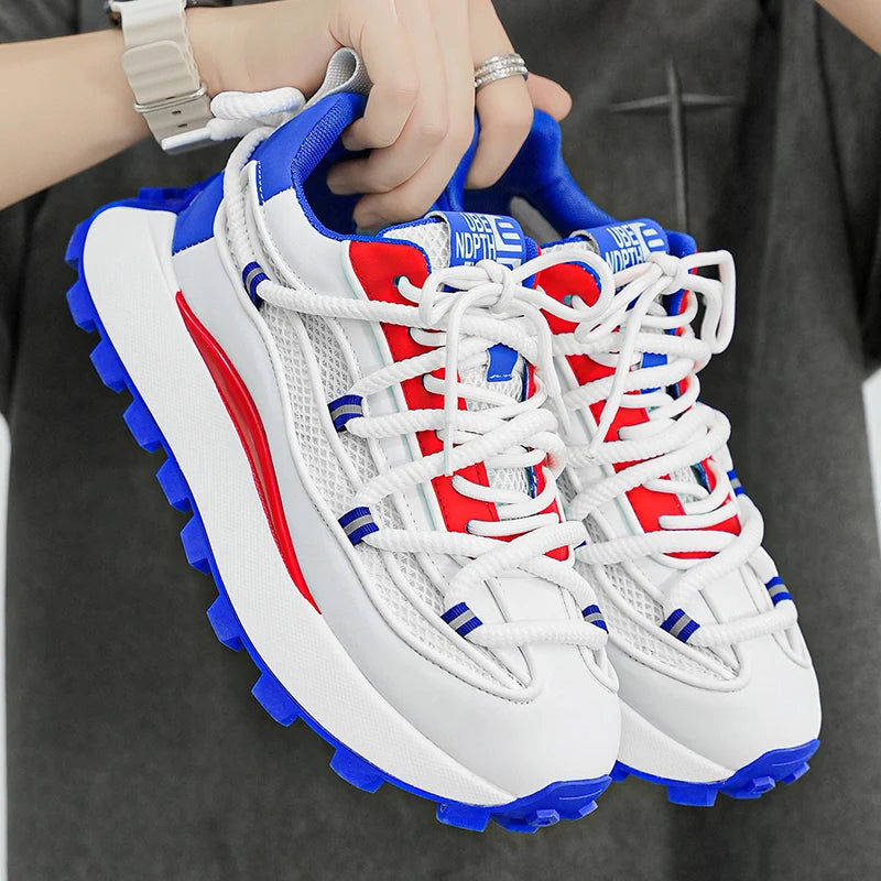 Chunky Sneaker Men Designer Running Shoes Fashion Casual Microfiber Leather Mesh Breathable Height Increased Flat Platform Shoes