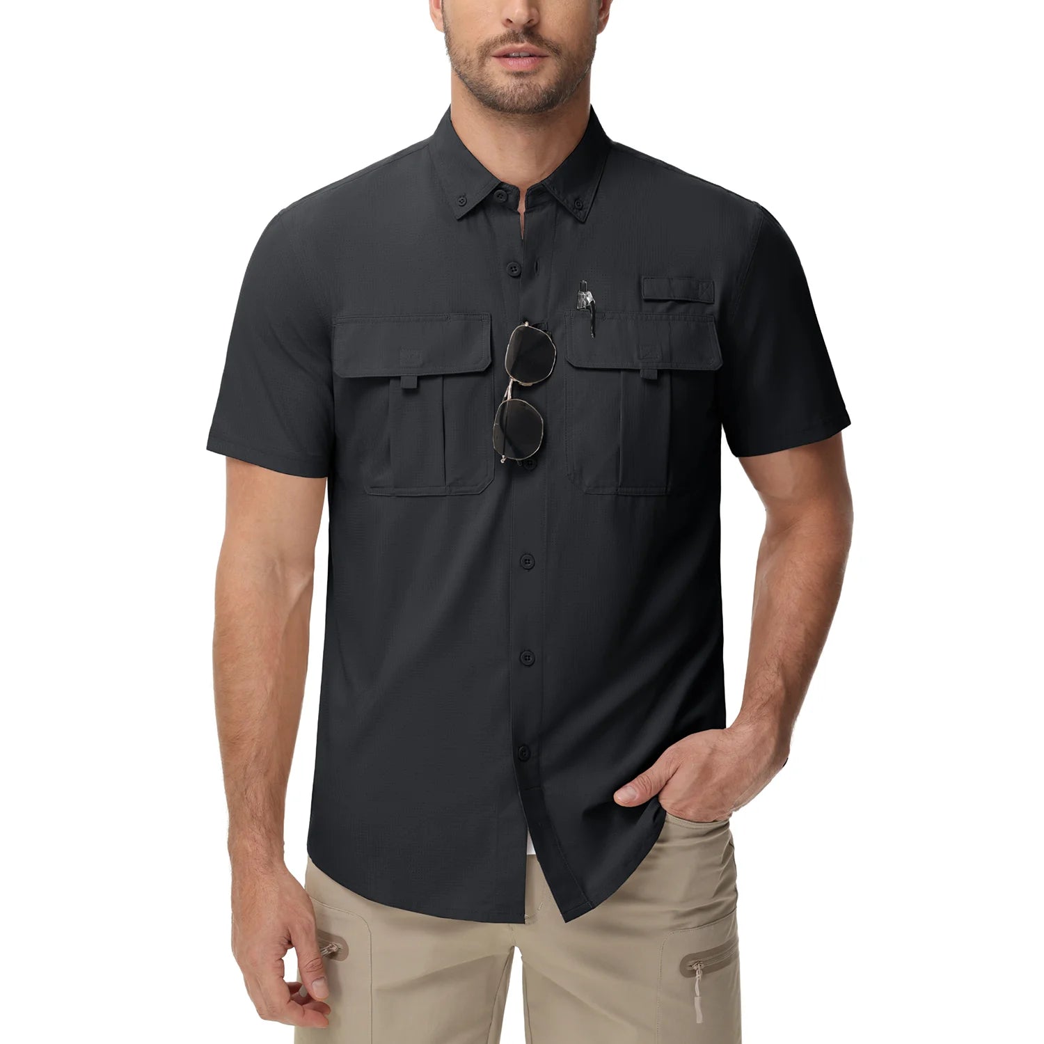 TACVASEN-Chemises de pêche de nuit UV pour hommes, chemise respirante à manches courtes, chemise de randonnée en plein air, chemises de pêche légères à séchage rapide