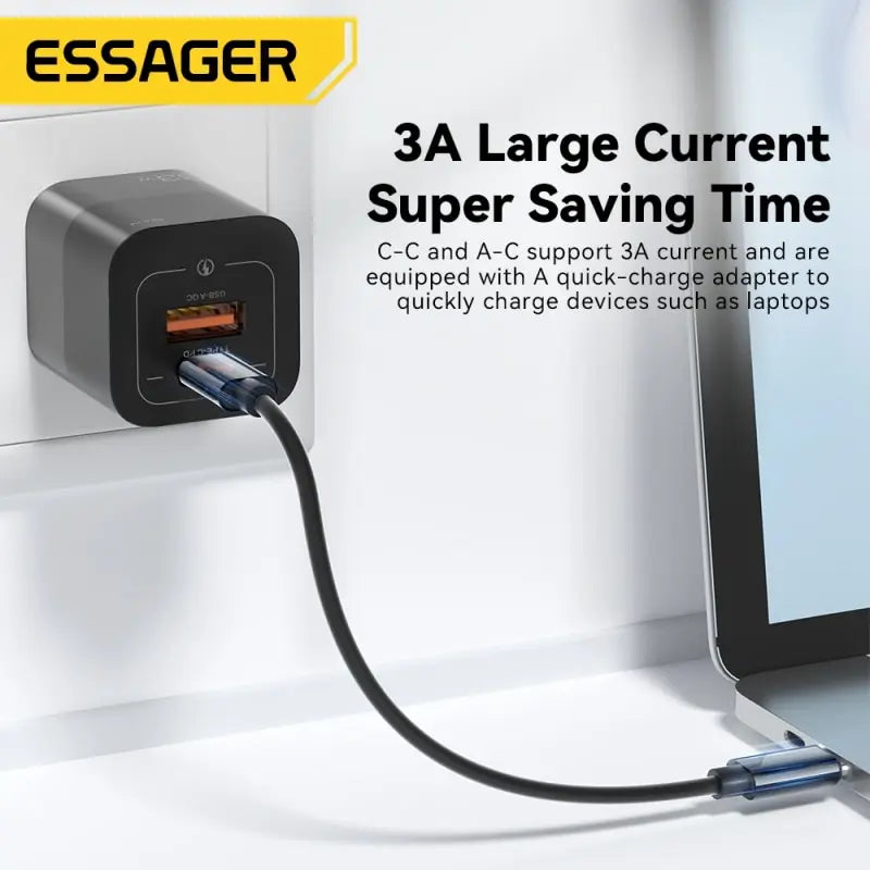 Essager-Câble 4 en 1 USB de type C vers USB C, PD 60W, charge rapide, pour iPhone Xiaomi, micro câble avec support, boîte de rangement