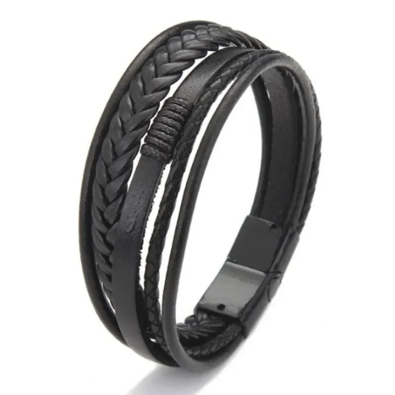 Bracelet tressé en cuir tendance Bracelets à fermoir magnétique en alliage pour hommes