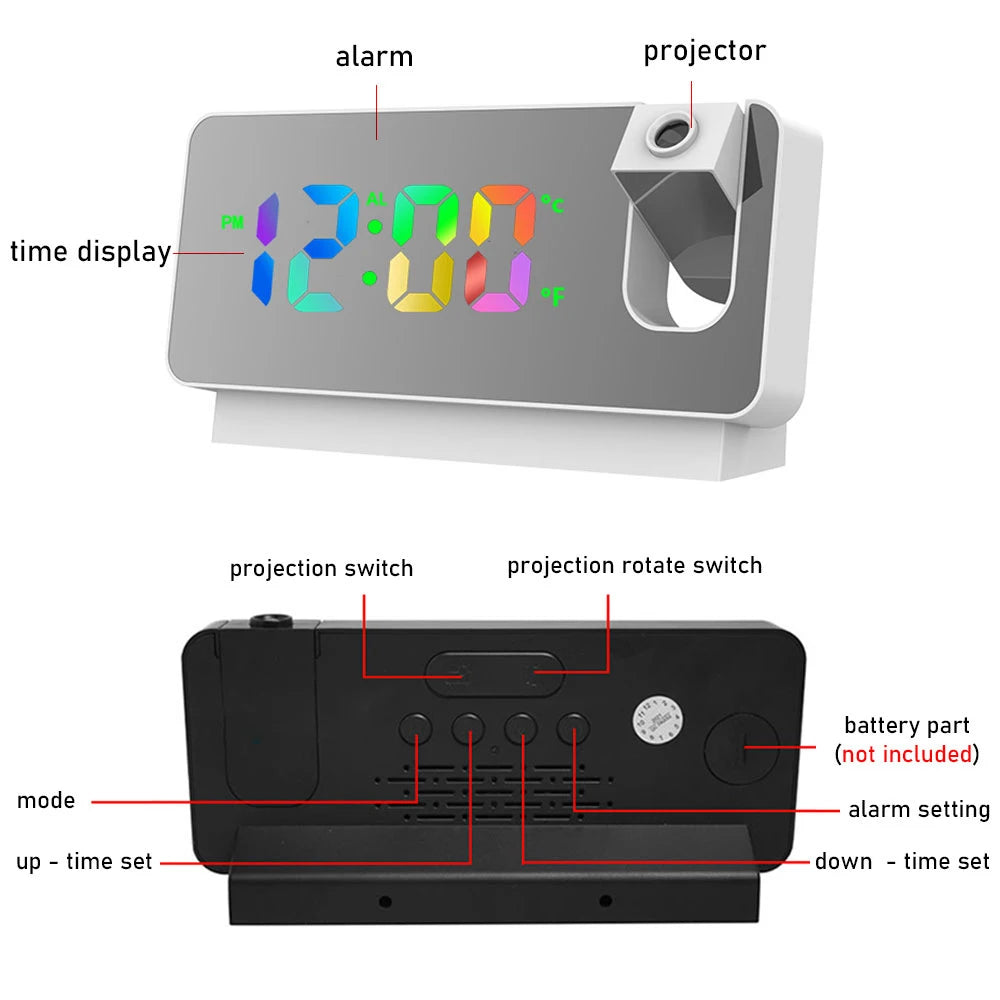 Réveil LED rotatif à 2022 °, Projection numérique, USB, créatif, affichage de la température, pour chambre à coucher, bureau, nouveauté 180