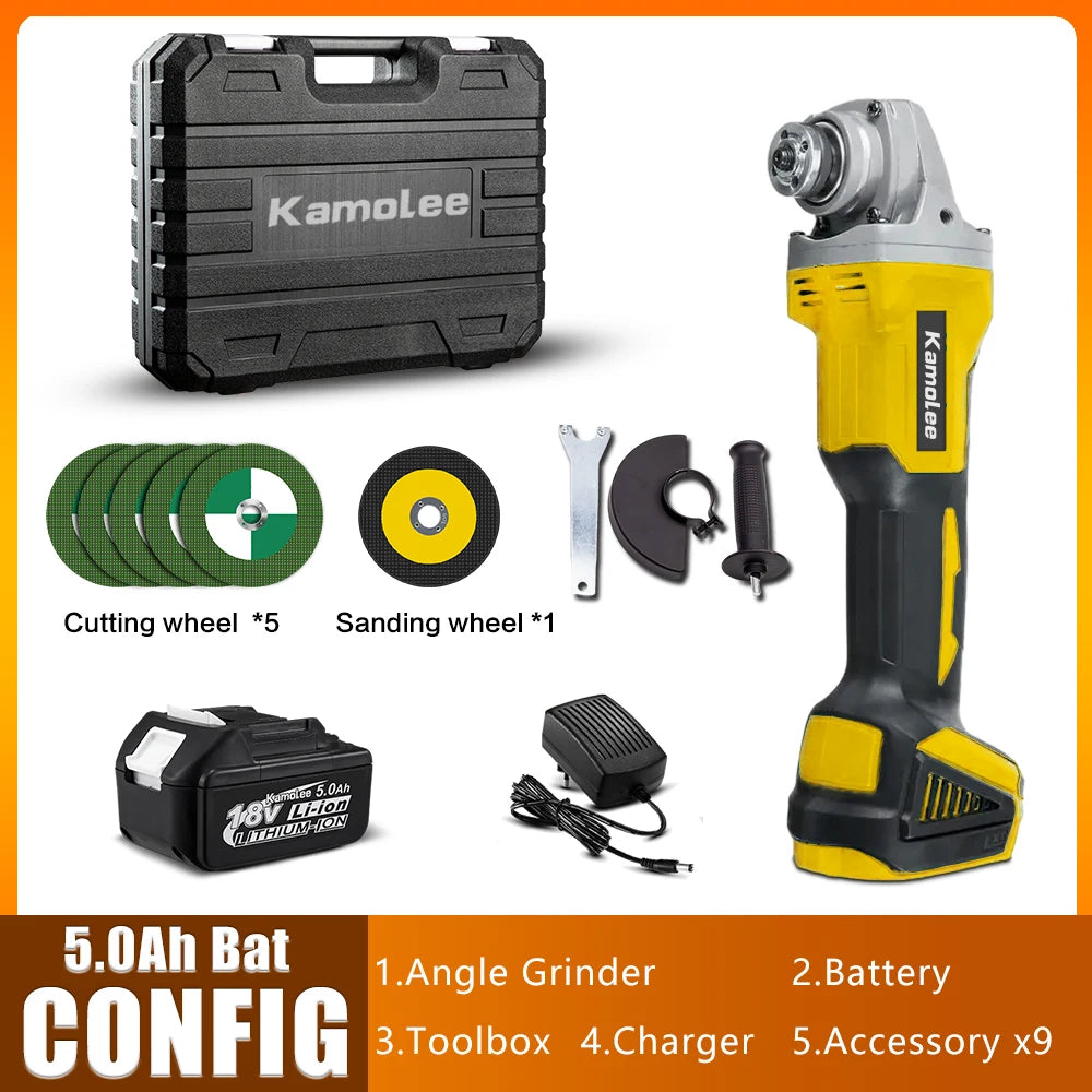 Kamolee 18V 100mm/125mm 4/5 inches Brushless Cordless Electric Angle Grinder Speed Cutting  Compatible For Makita 18V Battery