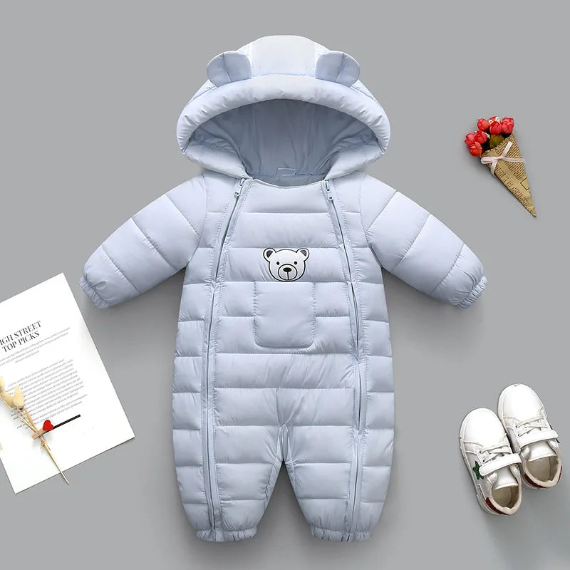 OLEKID-Barboteuse à capuche en coton pour bébé, combinaison pour nouveau-né, salopette pour tout-petits, garçons, filles, optique, oreille de dessin animé, automne, hiver, 2025