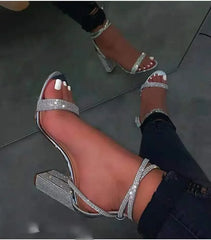 Sandales à talons hauts transparents pour femmes, chaussures à strass Sexy, escarpins grande taille, nouvelle robe de soirée d'été