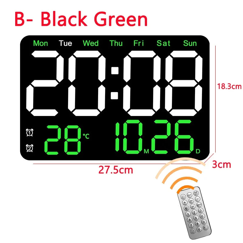 Horloge murale numérique grand écran LED affichage de la température et de l'humidité réveil électronique décoration de la maison créative télécommande