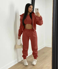 Ensemble de vêtements pour femmes, 3 pièces, pull à capuche doublé polaire, débardeur sans manches et pantalon de survêtement de sport