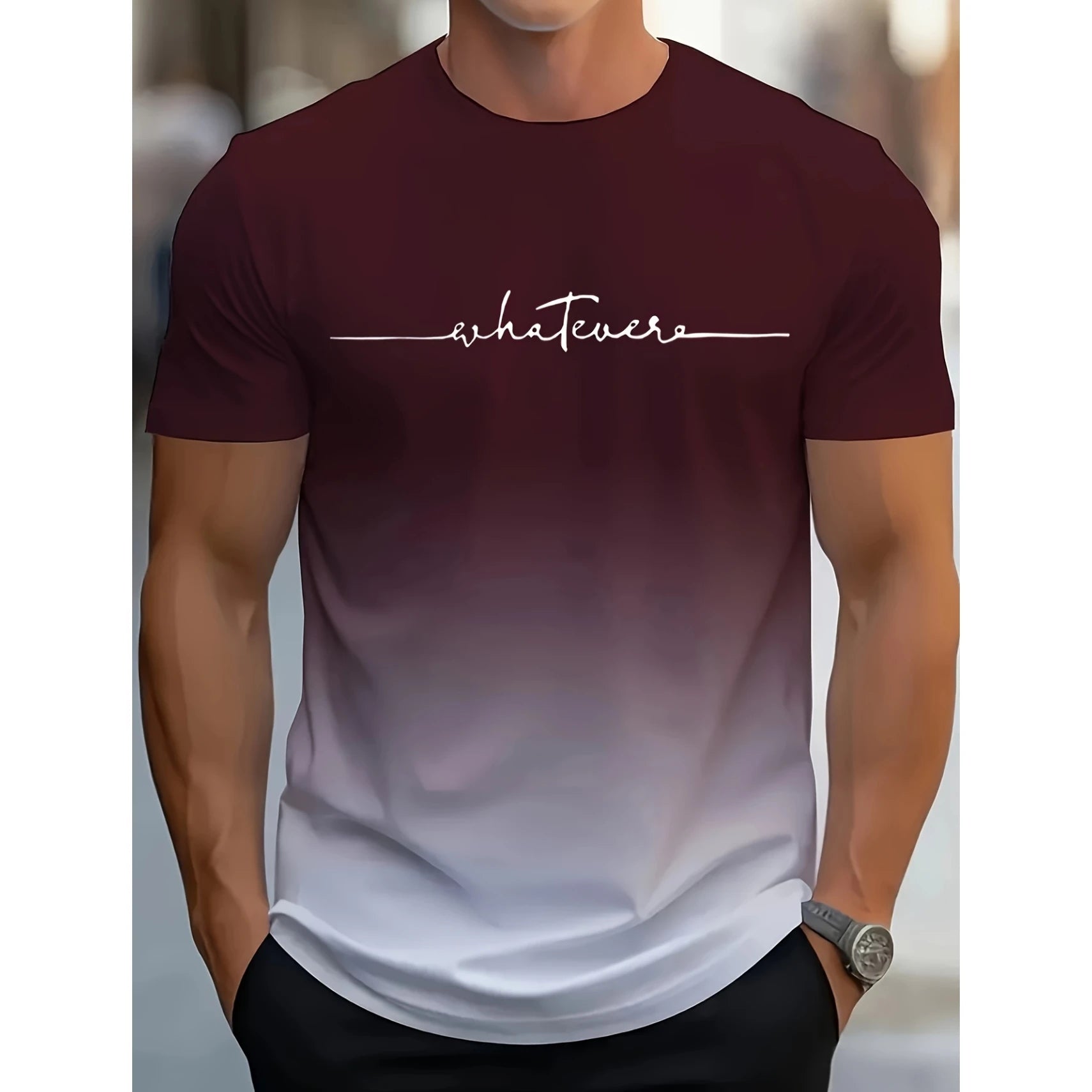 2024 Summer Fashion Men's Clothing Trendy Design Gradient Color Letter Print T-Shirt Top Breathable Soft Short Sleeve Menswear