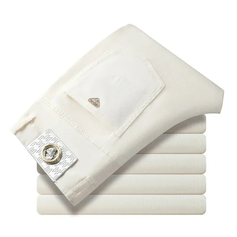 Jean extensible sept couleurs pour hommes, tendance, sauvage, Simple, 97% coton, haut de gamme, ajusté, petit pantalon droit décontracté pour hommes