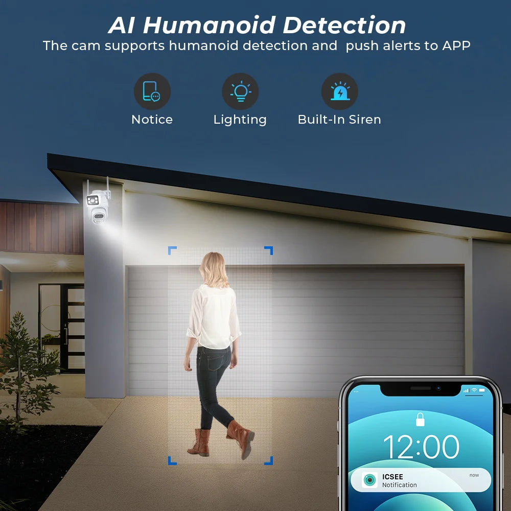 Caméra de surveillance extérieure PTZ IP WiFi HD 8MP/4K, dispositif de sécurité étanche, avec vision nocturne infrarouge, pour maison connectée