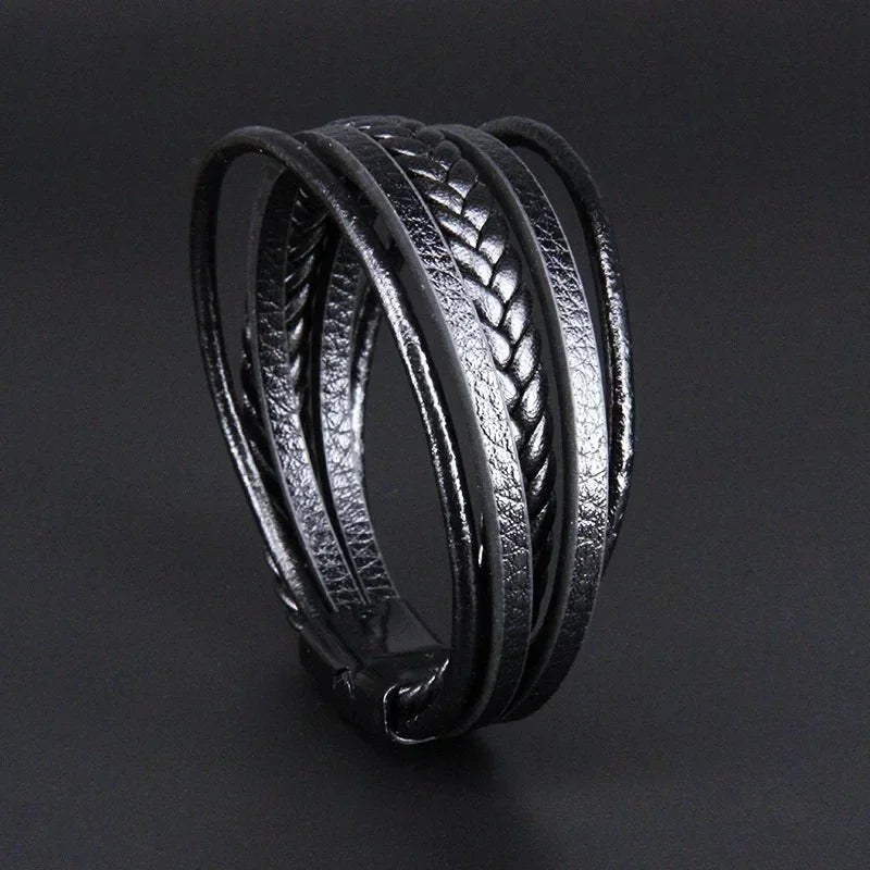 Bracelet tressé en cuir tendance Bracelets à fermoir magnétique en alliage pour hommes