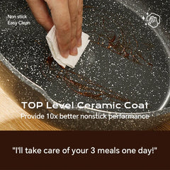 DONNOR Pot en céramique poêle antiadhésive Wok poêle avec couvercle poêle de Chef cuisinière à gaz à Induction Steak universel cuisson poêle à Omelette aux œufs