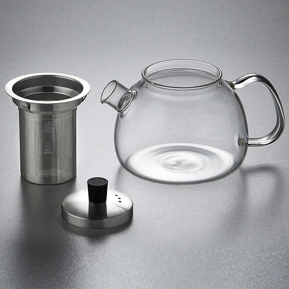 Théière en verre 800/1500ml avec infuseur en acier inoxydable, infuseur amovible, théière pour la maison, le Camping et les voyages, brassière à thé à feuilles mobiles