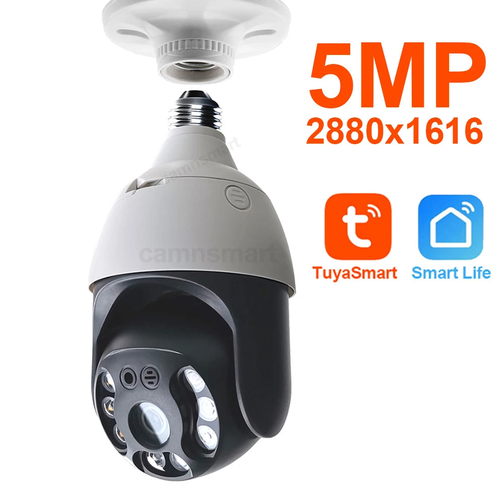 5MP Tuya E27 ampoule caméra extérieure externe Wifi IP PTZ vie intelligente 256G Vision nocturne Protection de sécurité à domicile Surveillance vidéo