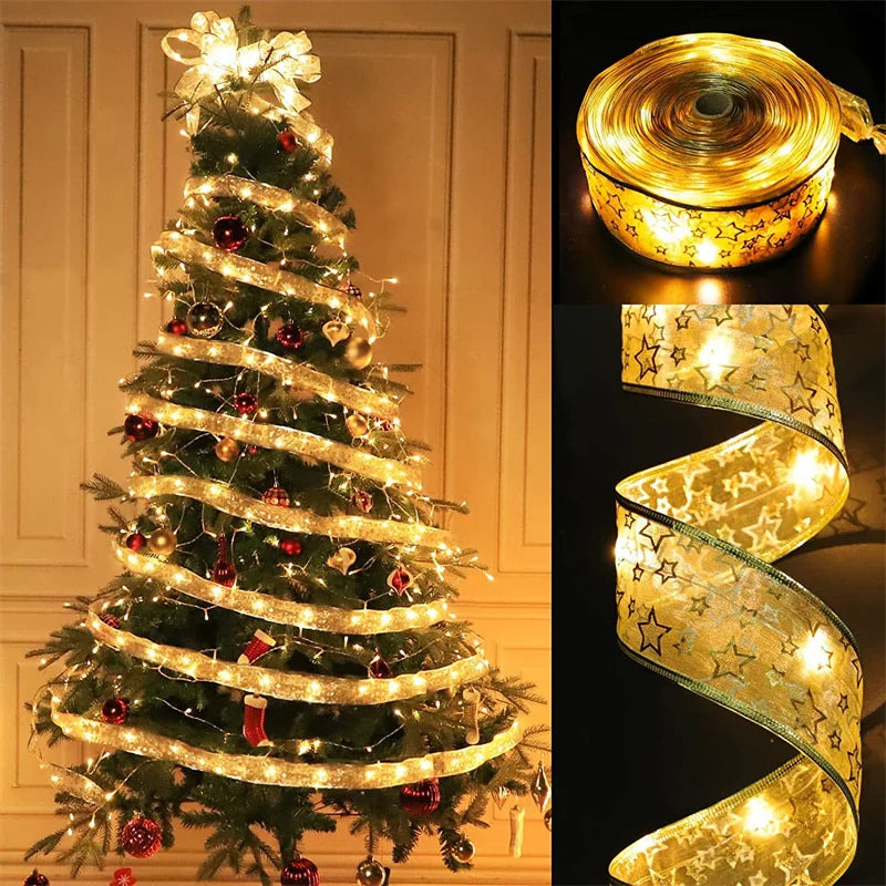 1-10m 2024 ruban de noël fée chaîne lumineuse joyeux noël décorations pour la maison vacances de noël Navidad cadeaux nouvel an 2025