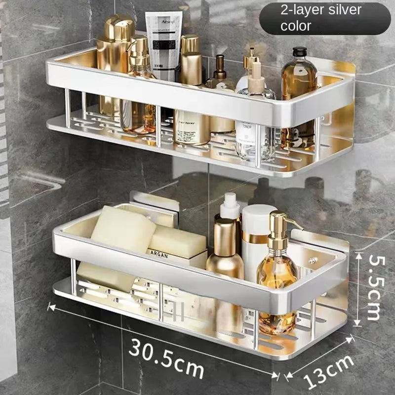 Étagères de salle de bain de luxe sans perçage, étagère murale de douche en aluminium antirouille, porte-serviettes et shampoing, organisateur de salle de bains, accessoire