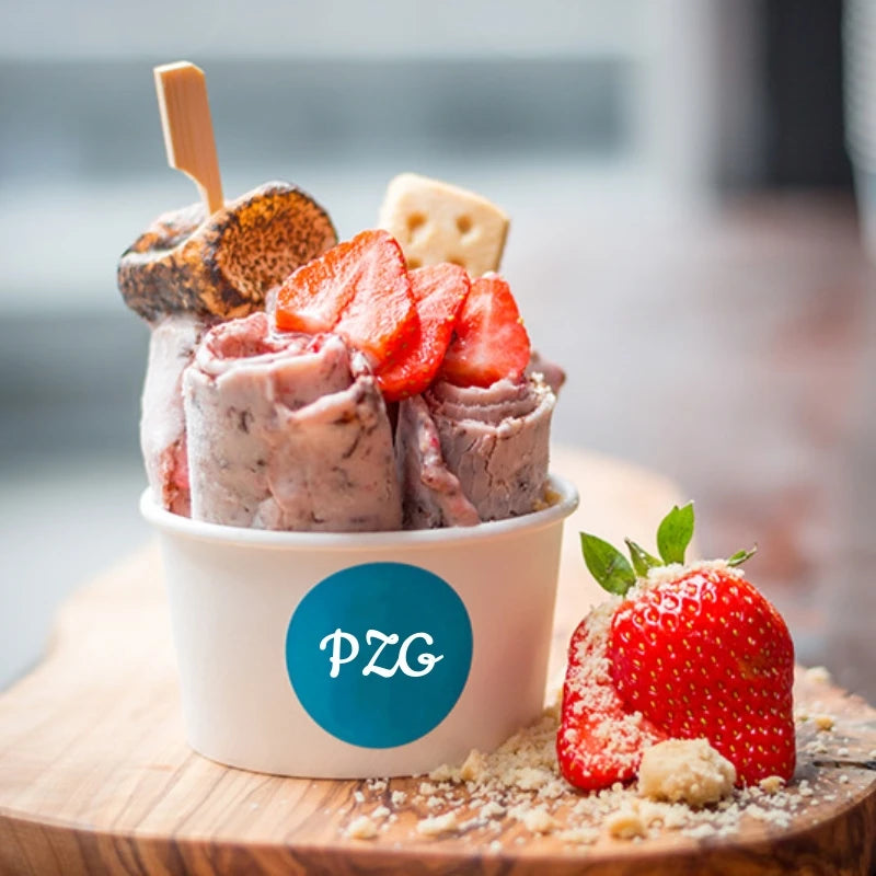 S.S. Commercial, 110V, 220V Machine à rouleaux de crème glacée frite avec 11 réservoirs de garniture, double casseroles, congélateur