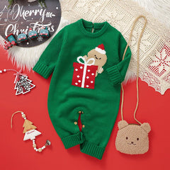 2025 Combinaison de Noël unisexe pour bébé Vert Vêtements mignons pour nouveau-né Automne Hiver Garçons Filles Col rond Cadeau de Noël Body en tricot