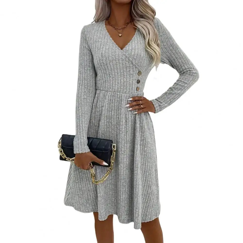 Mini robe élégante à manches longues et col en V pour femmes, robes sexy, streetwear féminin, couleur unie, mode féminine, automne, hiver, 2024