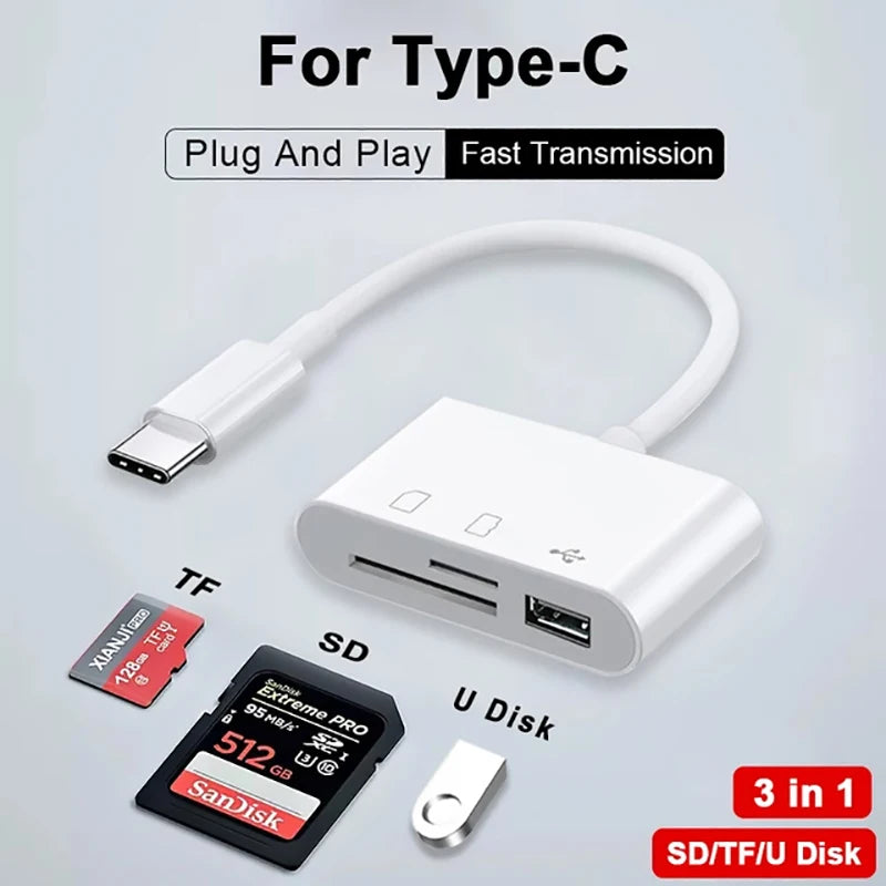 Lecteur de carte SD TF 3 en 1 pour Apple iPhone 14 12 13 11 Pro Max XR XS USB C Convertisseur de caméra pour iPad Android Ordinateur portable OTG Adaptateur