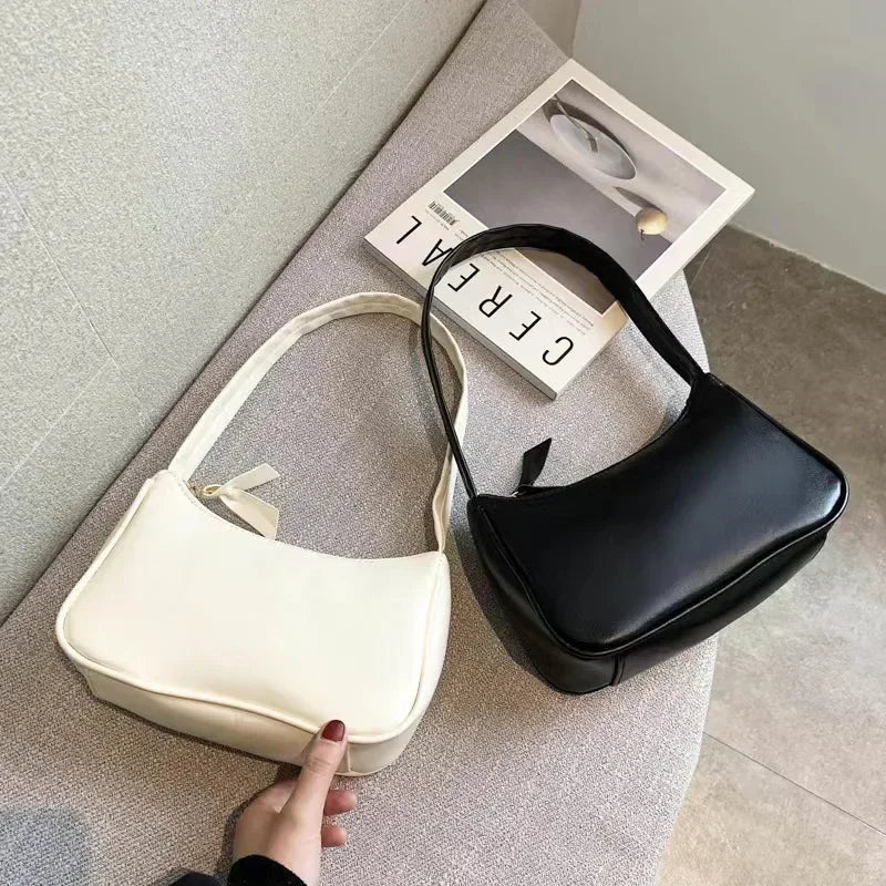 Nouveau rétro souple en cuir PU femmes épaule sous les bras sacs décontracté couleur unie petit haut-poignée sacs à main dames mode sacs à bandoulière