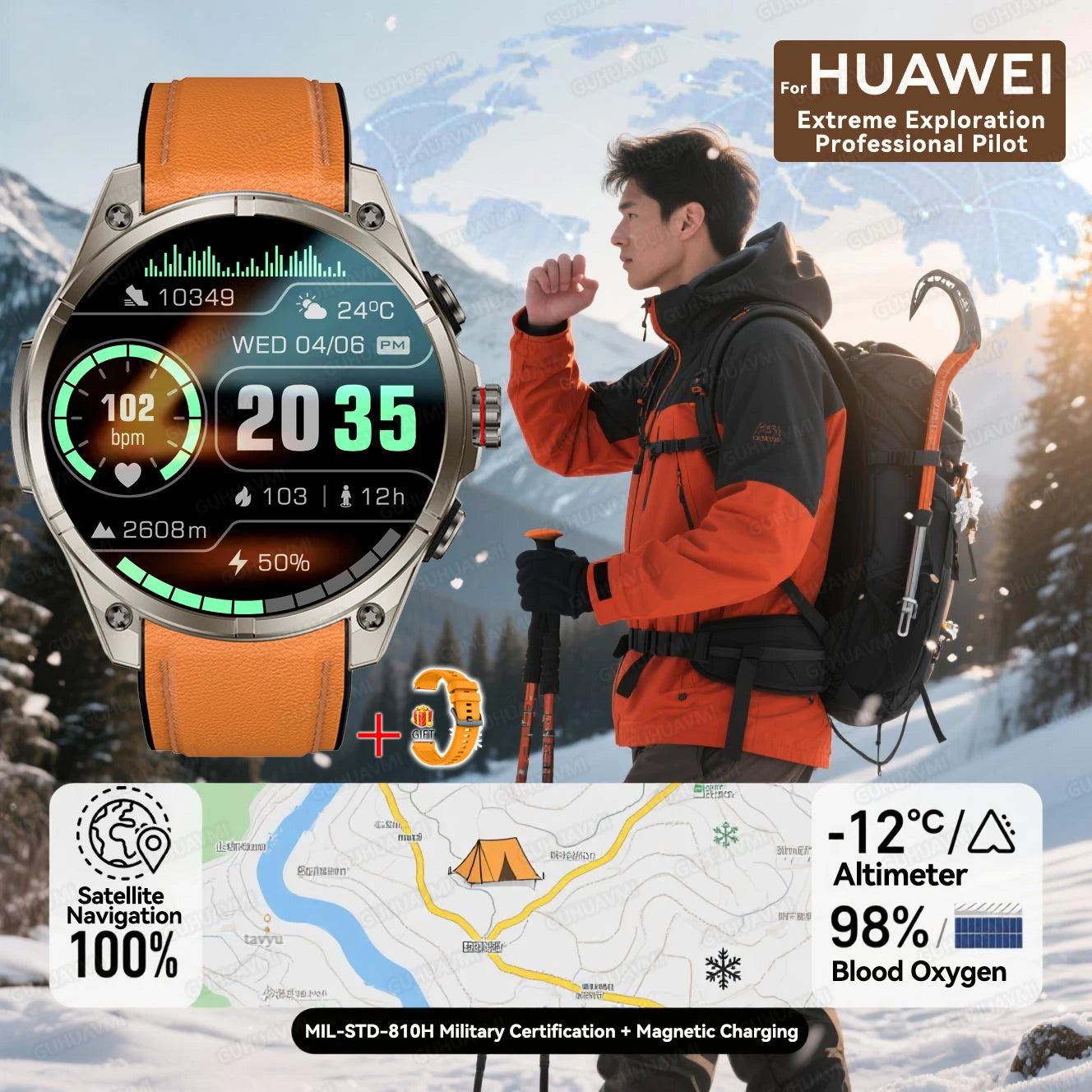 2025 nouvelles montres intelligentes GPS haut de gamme altimètre extérieur baromètre écran AMOLED boussole GPS intégrée sport militaire Smartwatch hommes