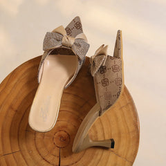 Sandales à talons hauts à imprimé fleuri pour femmes, escarpins à talons fins, nœud papillon, bout pointu, chaussures de soirée Parker, design de marque, 2024