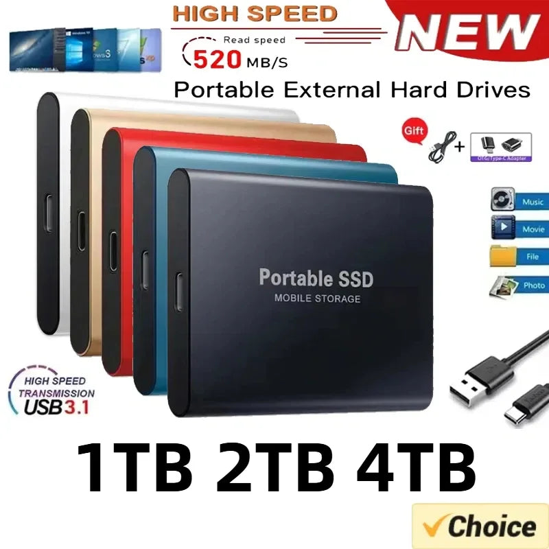 Portable SSD 1TB Original Hard Disk External 2TB Hard Drive Usb3.1 Type-c High-speed Solid State Drive for Laptop/PC/MAC/Phone