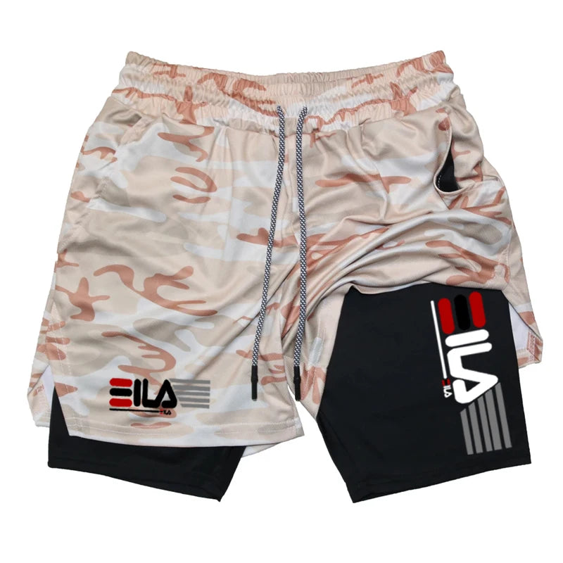 Shorts de compression 2 en 1 pour hommes, culotte de sport respirante à double couche, short de plage décontracté à séchage rapide