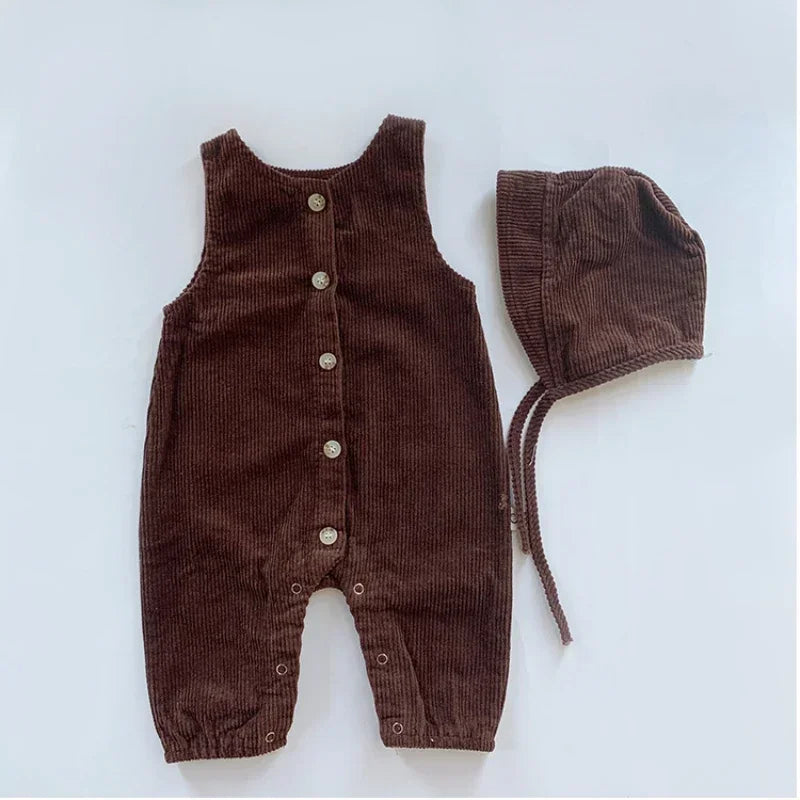 Ensemble barboteuse et chapeau en velours côtelé pour bébé garçon et fille, costume imbibé de glaçure pour tout-petits, vêtements d'automne et d'hiver