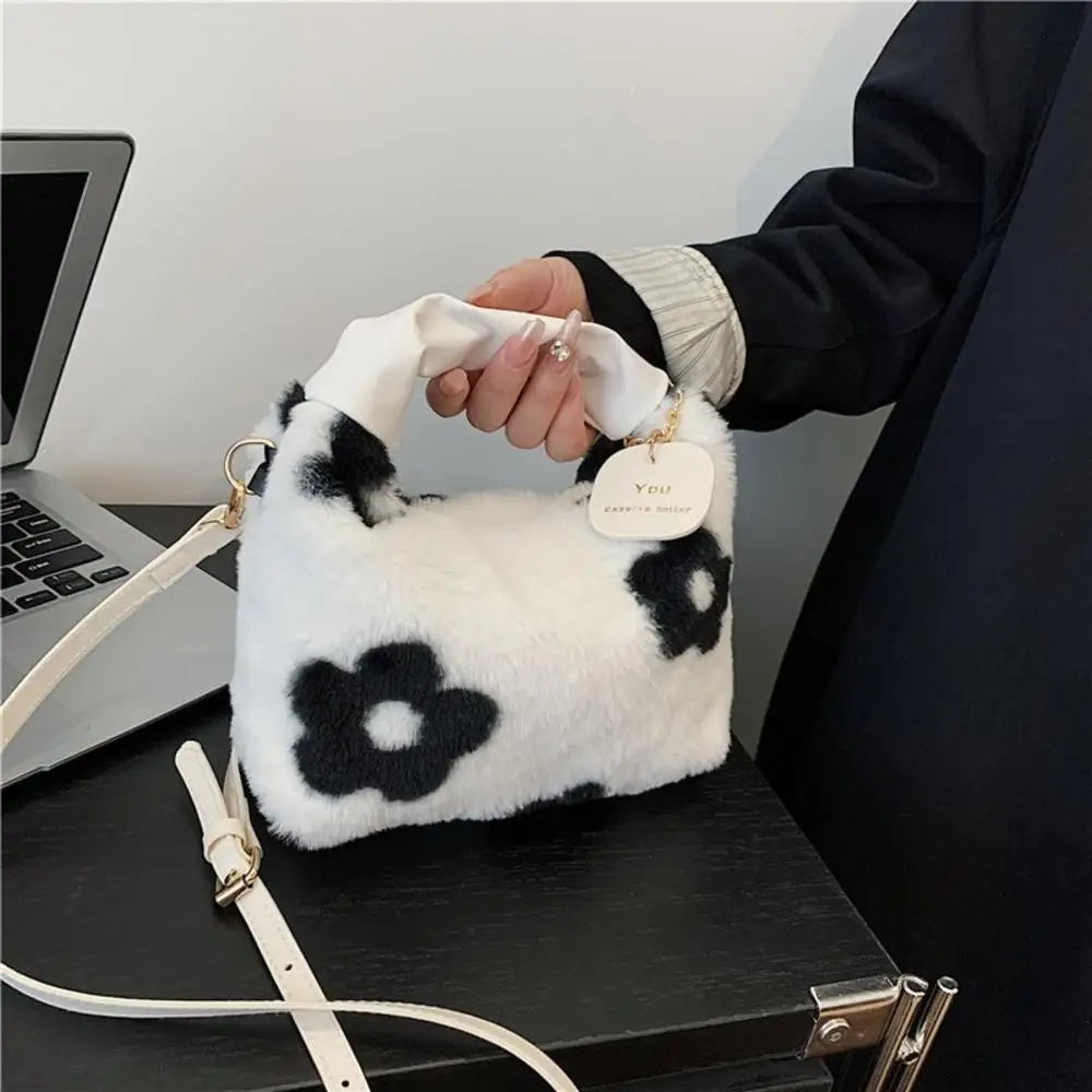 Sac à bandoulière en peluche citrouille pour femmes, fourre-tout mignon, mode automne hiver, sac à main de couleur unie, sacs à bandoulière de voyage