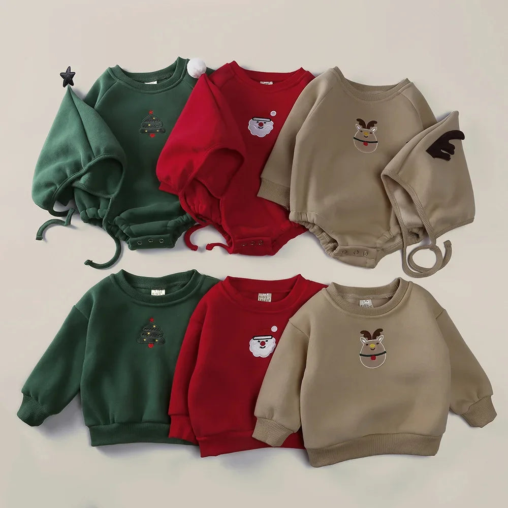 Ensemble barboteuse et chapeau de noël pour bébés filles de 0 à 2 ans, vêtements pour nouveau-nés garçons, body en coton polaire, tenue d'hiver festive pour nourrissons
