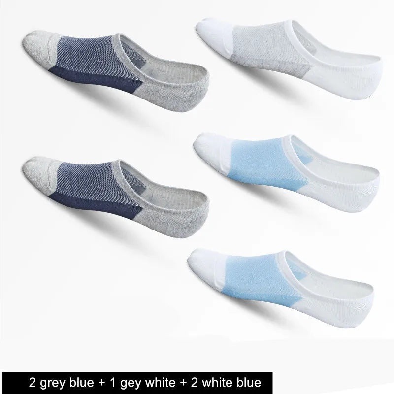 5 Pairs No Show Men Boat Socks Summer Non-Slip Silicone Invisible Cotton Socks Breathable Male Ankle Socks Slippers