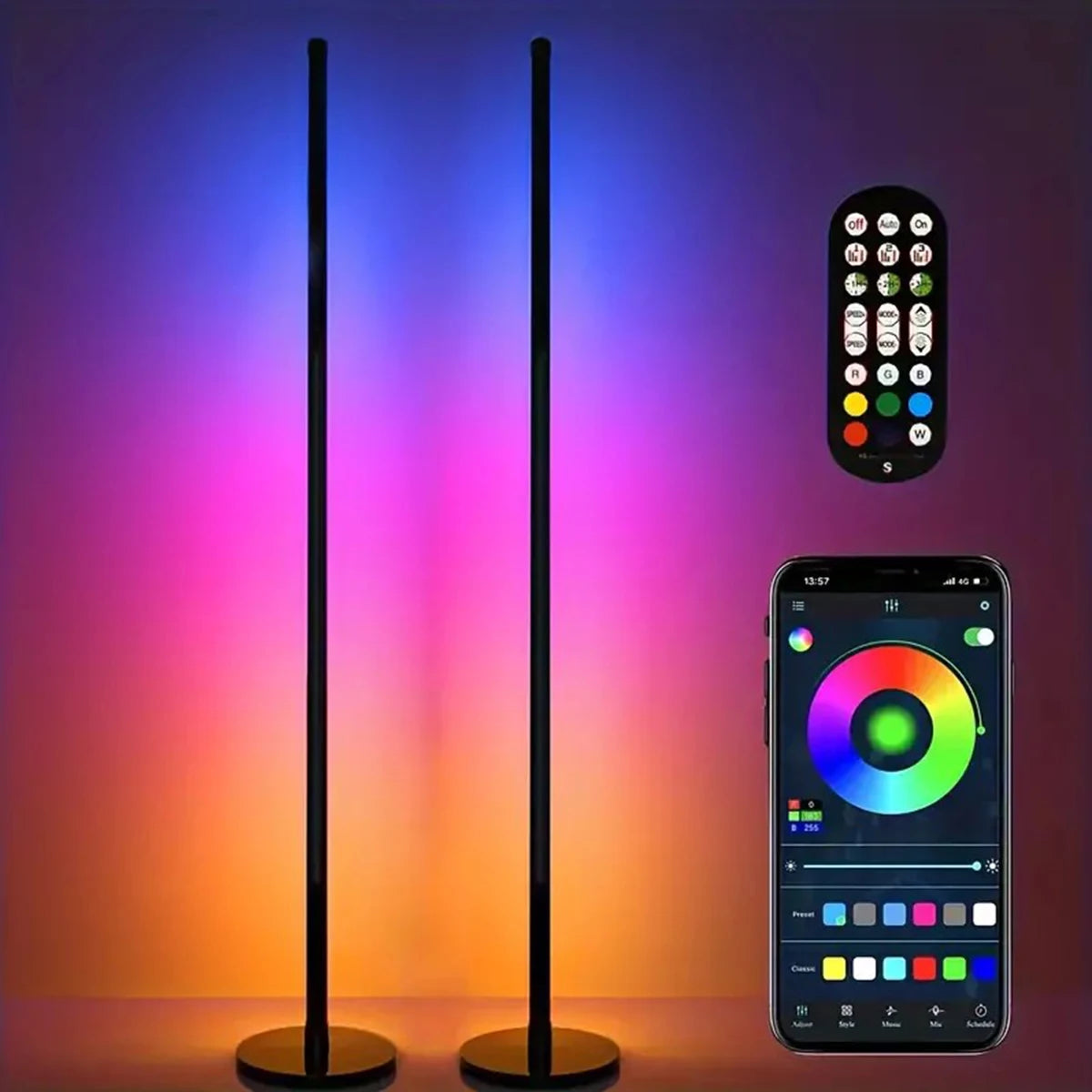 EISSLOLY 2 pièces lampadaire RGB Intelligent APP contrôle musique éclairage d'angle synchronisé décoration de salle lumières sur pied