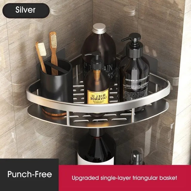 Étagères de salle de bain de luxe sans perçage, étagère murale de douche en aluminium antirouille, porte-serviettes et shampoing, organisateur de salle de bains, accessoire