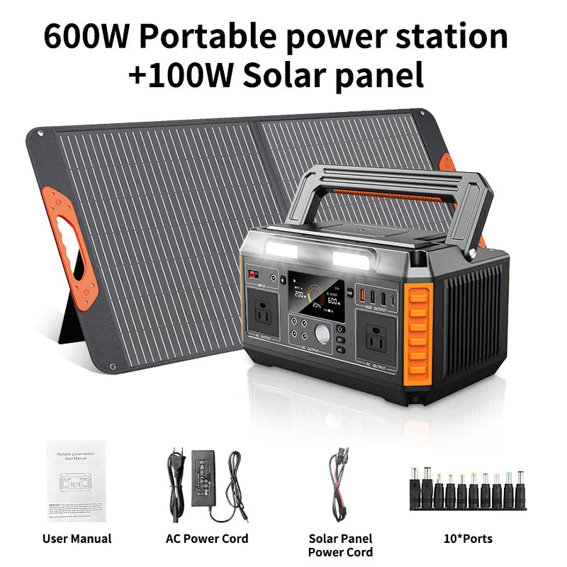 Centrale électrique Portable 2400w, générateur Portable 600w 1200w 600w avec panneau solaire 100w 200w pliable (plusieurs Options) Camping