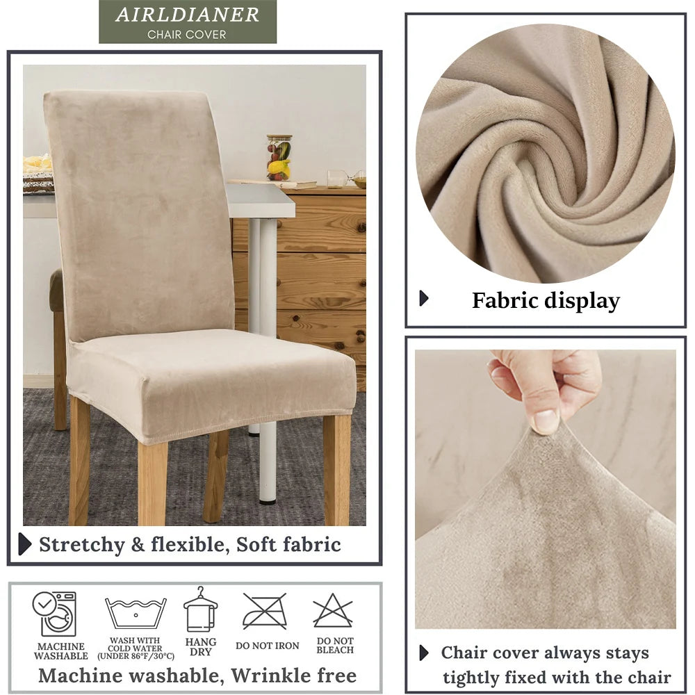 Housses de chaise en velours doux, épais, couleur unie, housse de siège extensible pour salle à manger, bureau, Banquet, Restaurant, 1 pièce