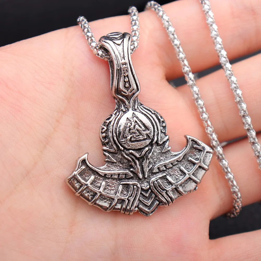 rétro corbeau prairie loup Double face Viking Tomahawk pendentif collier charme collier pour hommes accessoire en métal bijoux de fête