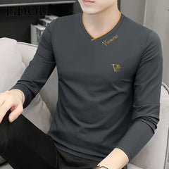 Mode coréenne élégant automne T-shirt hommes ample sport décontracté Chic couleur unie T-shirt Y2K Hipster rue haut décontracté vêtements masculins