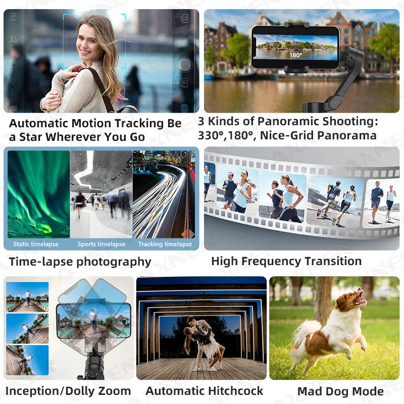 Le plus récent cardan portatif AXNEN HQ4 à 3 axes, suivi intelligent AI en option, stabilisateur de Smartphone pour iPhone 14 Pro Xiaomi Huawei Vlog