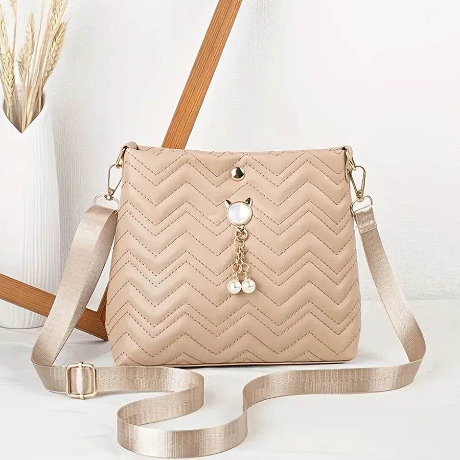 Sac à bandoulière matelassé pour femme avec pendentif en perles de chat – Sac à main élégant pour cadeaux de vacances, sac à main fantaisie élégant 2025