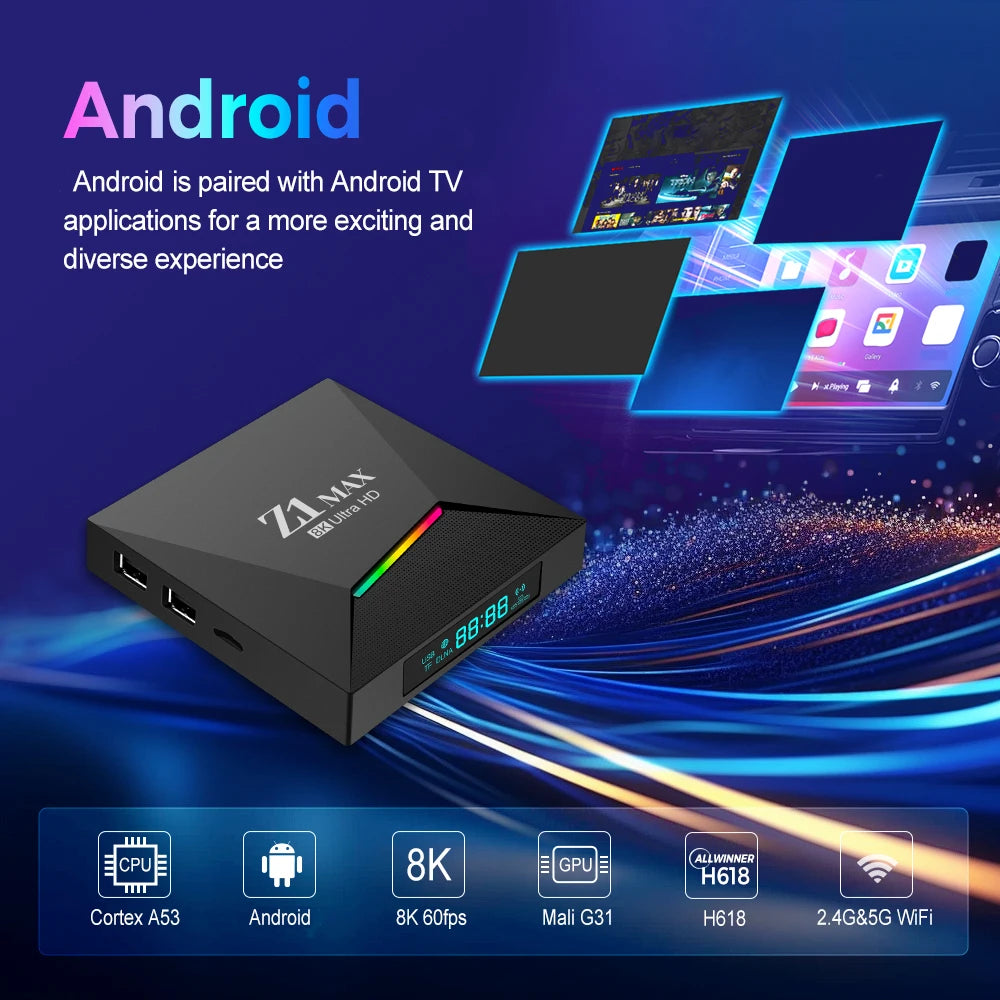Z1 Max TV Box Android 15 iptv Allwinner H618 Quad Core 4G 5G double WiFi HD 8K 4K lecteur multimédia BT 5.0 prise en charge vocale télécommande TV Box