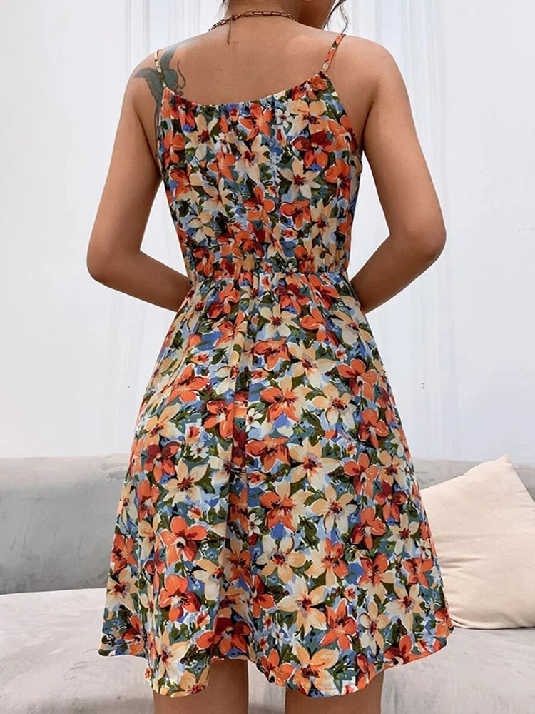 robe sexy femme chic et élégante été,robe courte femme,mode vetement femme 2024,nouveau en robes,robe noir sans manches fleurie,robe dos nu de plage