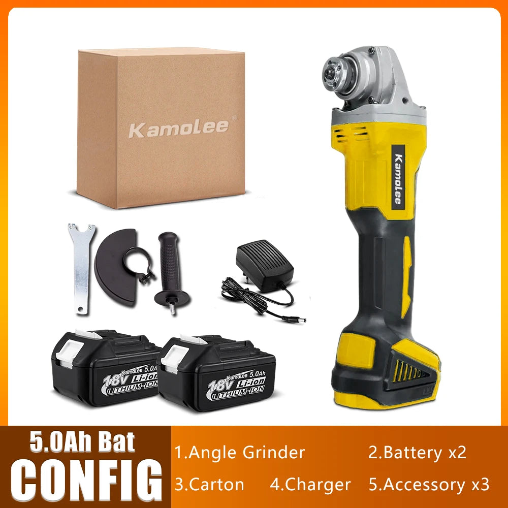 Kamolee 18V 100mm/125mm 4/5 inches Brushless Cordless Electric Angle Grinder Speed Cutting  Compatible For Makita 18V Battery