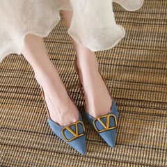 Rétro talons hauts 2025 nouveau français bouche légère tête pointue talon mince femmes Denim sandales à talons hauts sac d'été tête