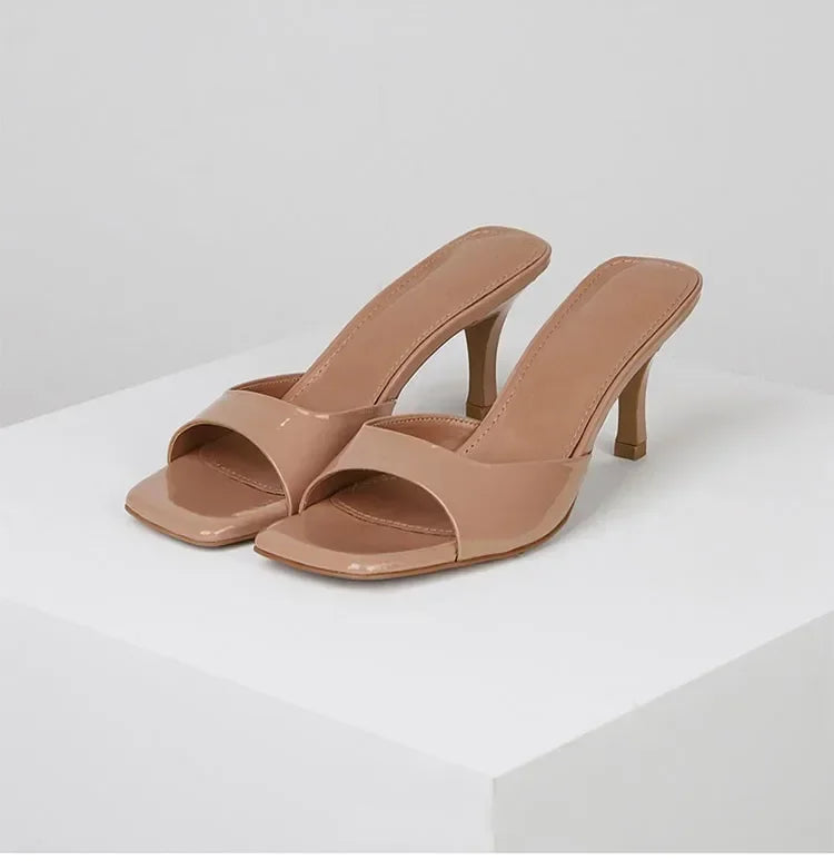 NewHigh talons chaussons pour femmes élégant décontracté bout carré pantoufles chaussures d'été Zapatos De Mujer femmes sandales De créateur 35-42