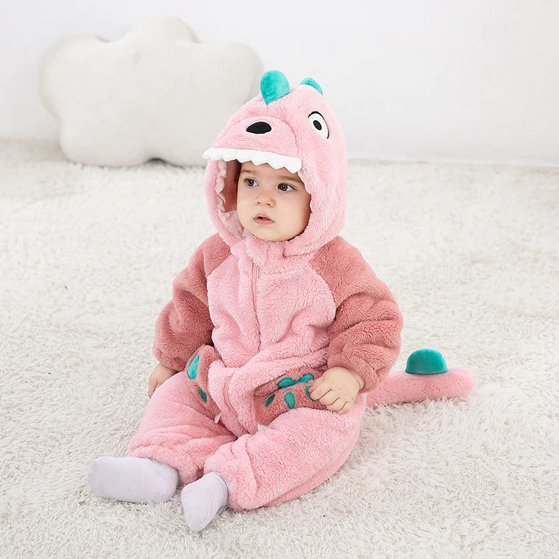 Joli dinosaure nouveau-né bébé fille vêtements body en peluche doux chaud enfant en bas âge combinaison Halloween enfant infantile pyjamas salopette fermeture éclair