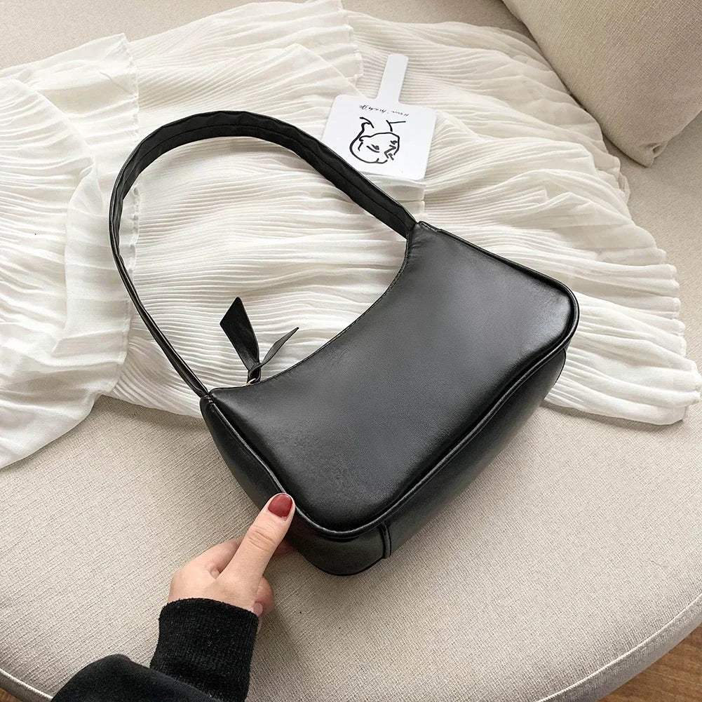 Nouveau rétro souple en cuir PU femmes épaule sous les bras sacs décontracté couleur unie petit haut-poignée sacs à main dames mode sacs à bandoulière